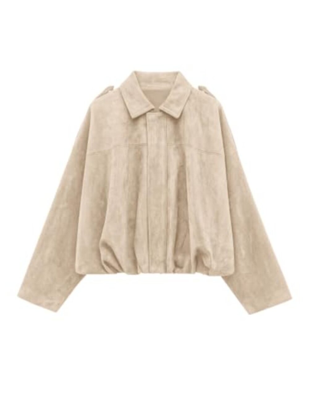 Faux Suede Cropped Bomber Jacket Women Zip Up Batwing Sleeve Fall Layer